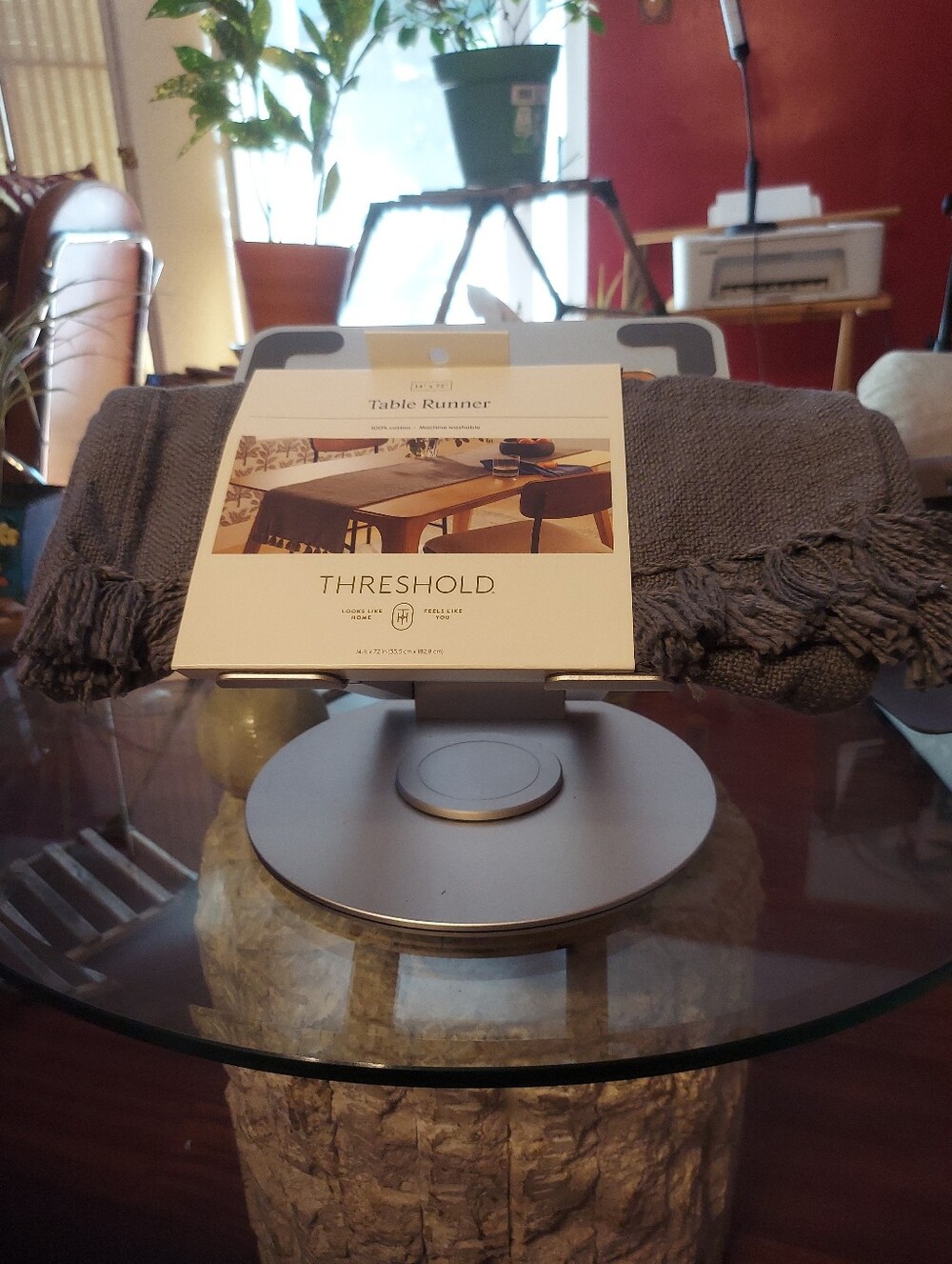 Threshold Charcoal Gray Fringed Table Runner